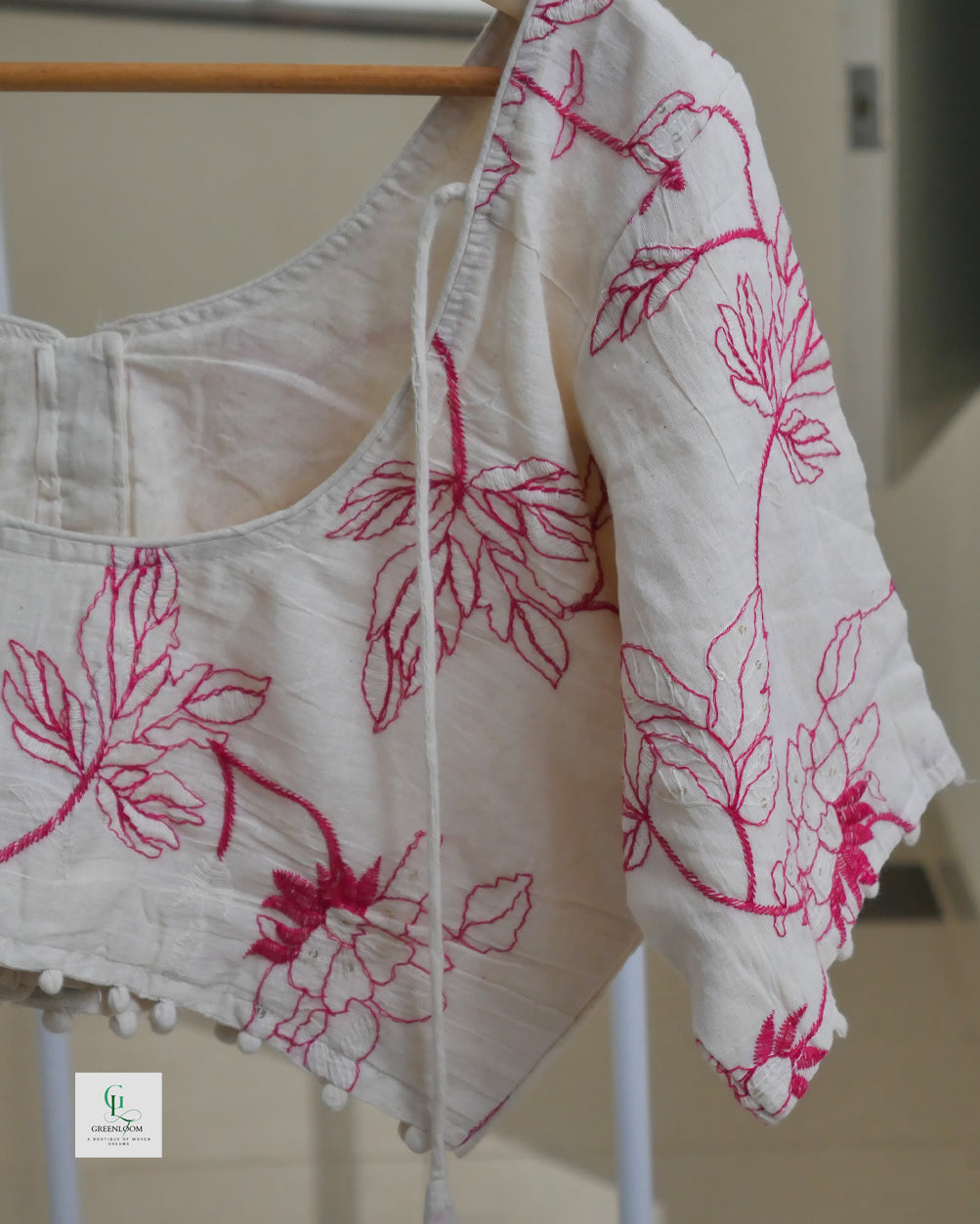 Cotton Readymade Blouse | Half Sleeve | Thread Work | Off White | Size 34–42 (Alterable)