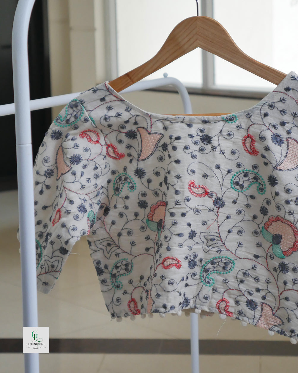 Cotton Readymade Blouse | Half Sleeve | Thread Work | Off White | Size 34–42 (Alterable)