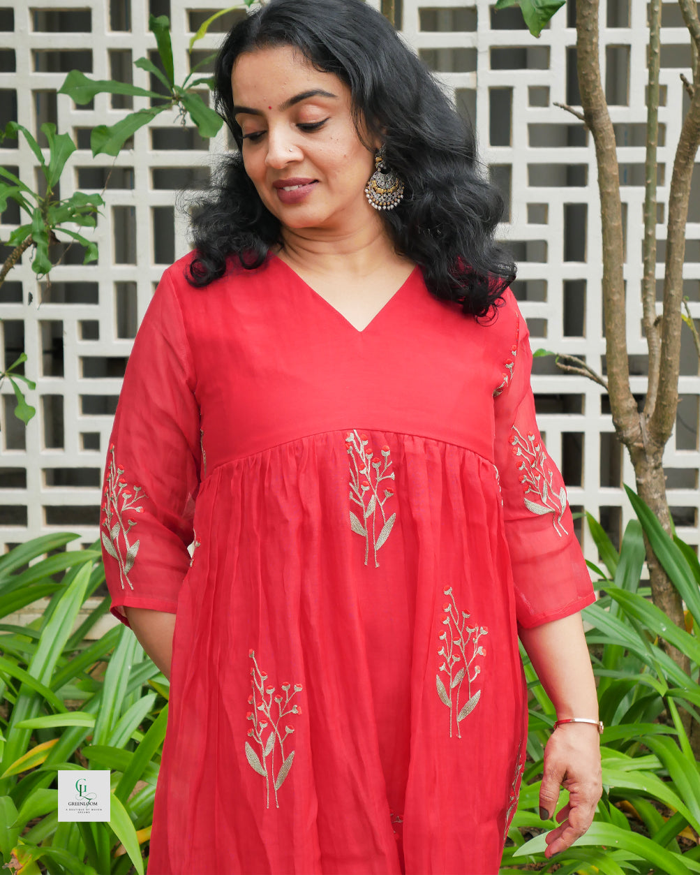 Mul Chanderi Frock with Front Pleated Design