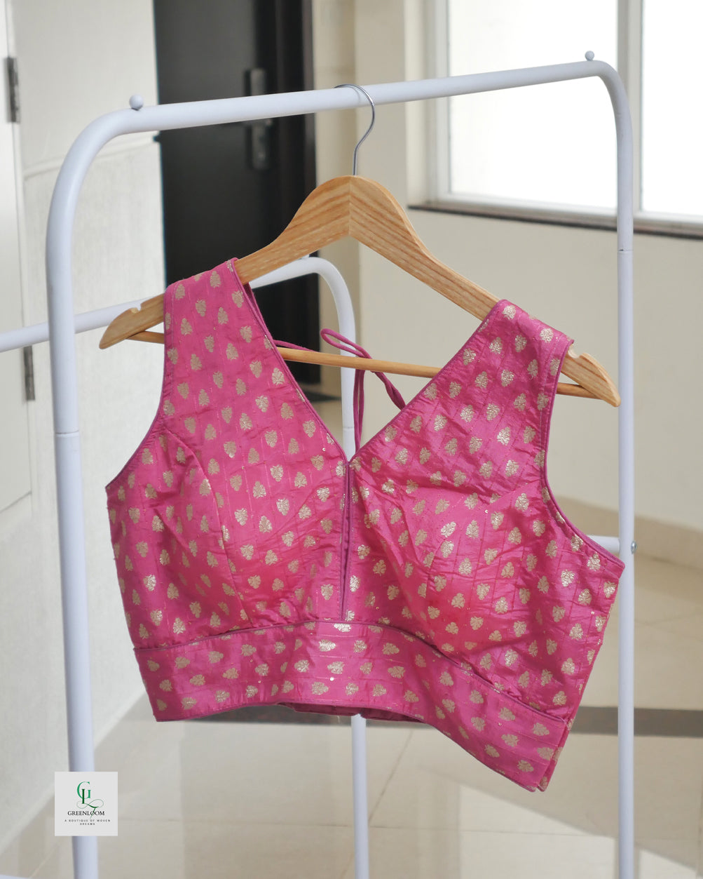 Semi Banarasi Padded Blouse – Sleeveless with Attached Sleeves (Ready-Made)