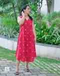 Pure Cotton A-Line Kurti with White Butta Work – Sleeveless V-Neck (45”)