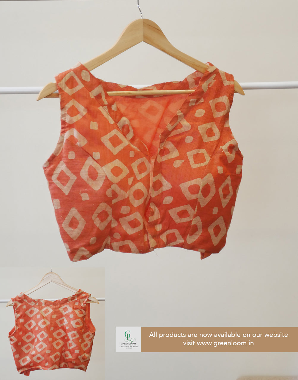 Cotton Batik Print Readymade Blouse – Elbow Sleeve Attached, Adjustable Size (36–40)