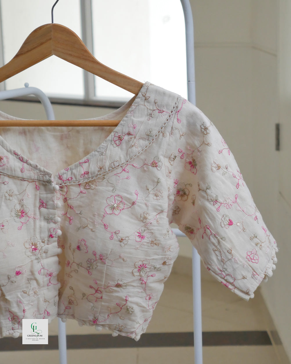 Cotton Readymade Blouse | Half Sleeve | Thread Work | Off White | Size 34–42 (Alterable)