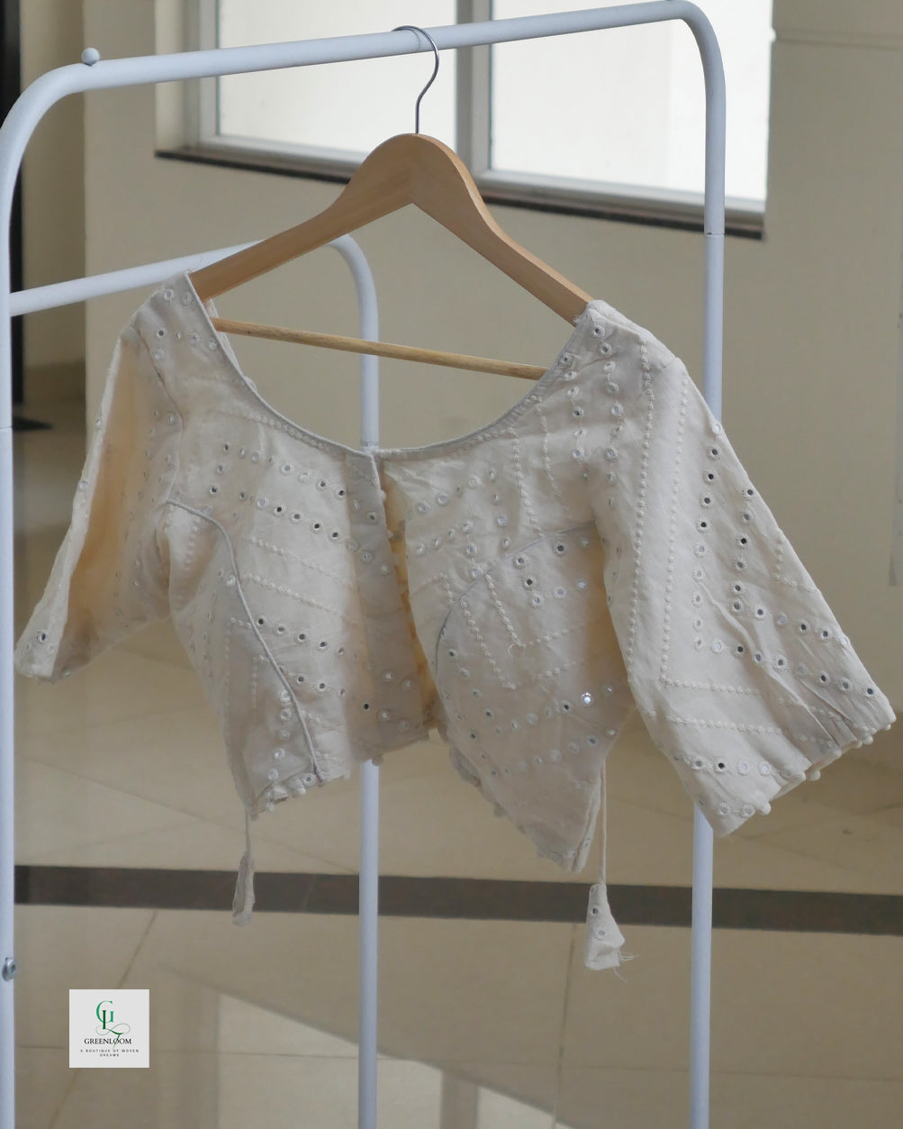 Cotton Readymade Blouse | Half Sleeve | Thread Work | Off White | Size 34–42 (Alterable)