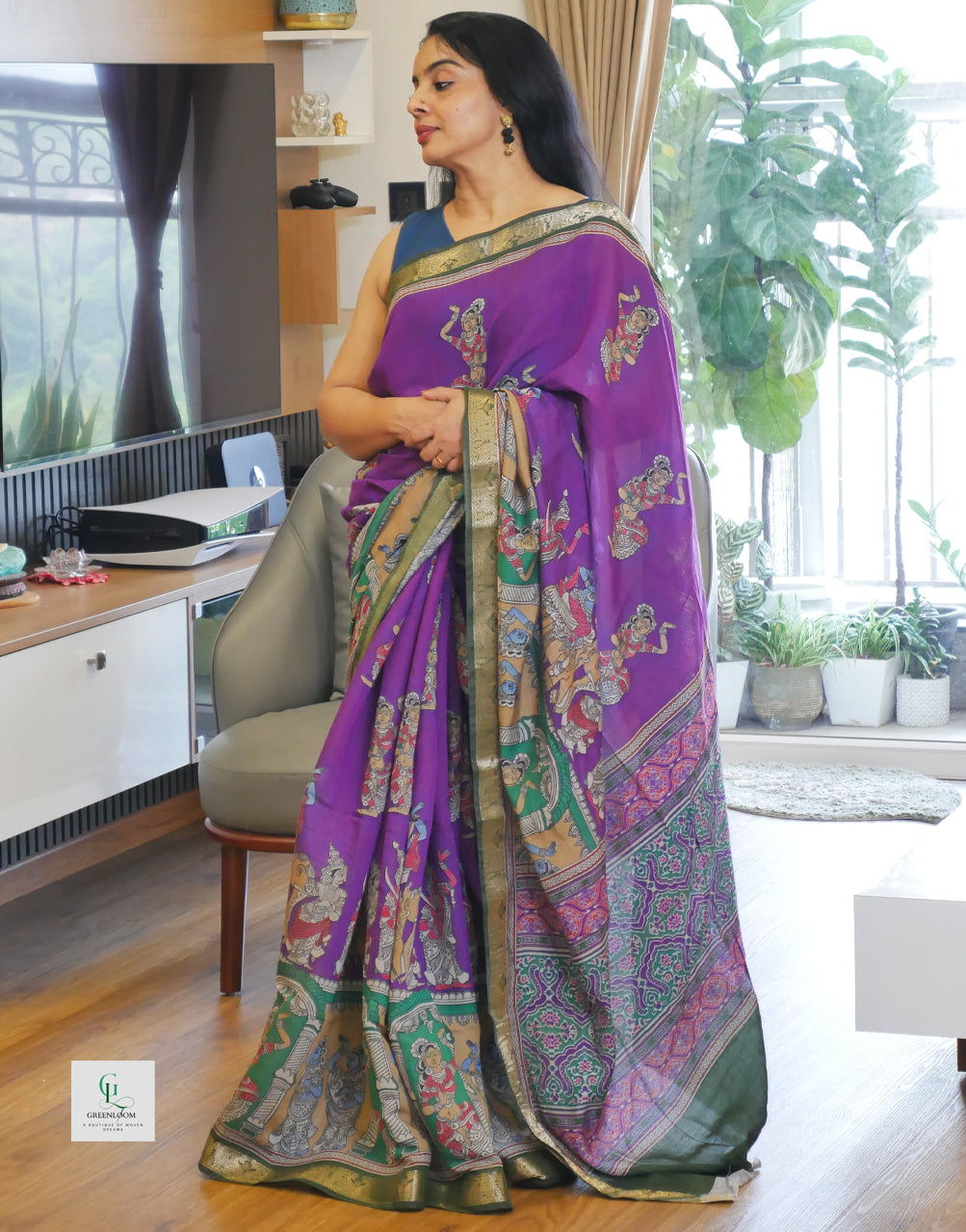 Premium Mul Cotton Kalamkari Print Saree – Lightweight & Elegant