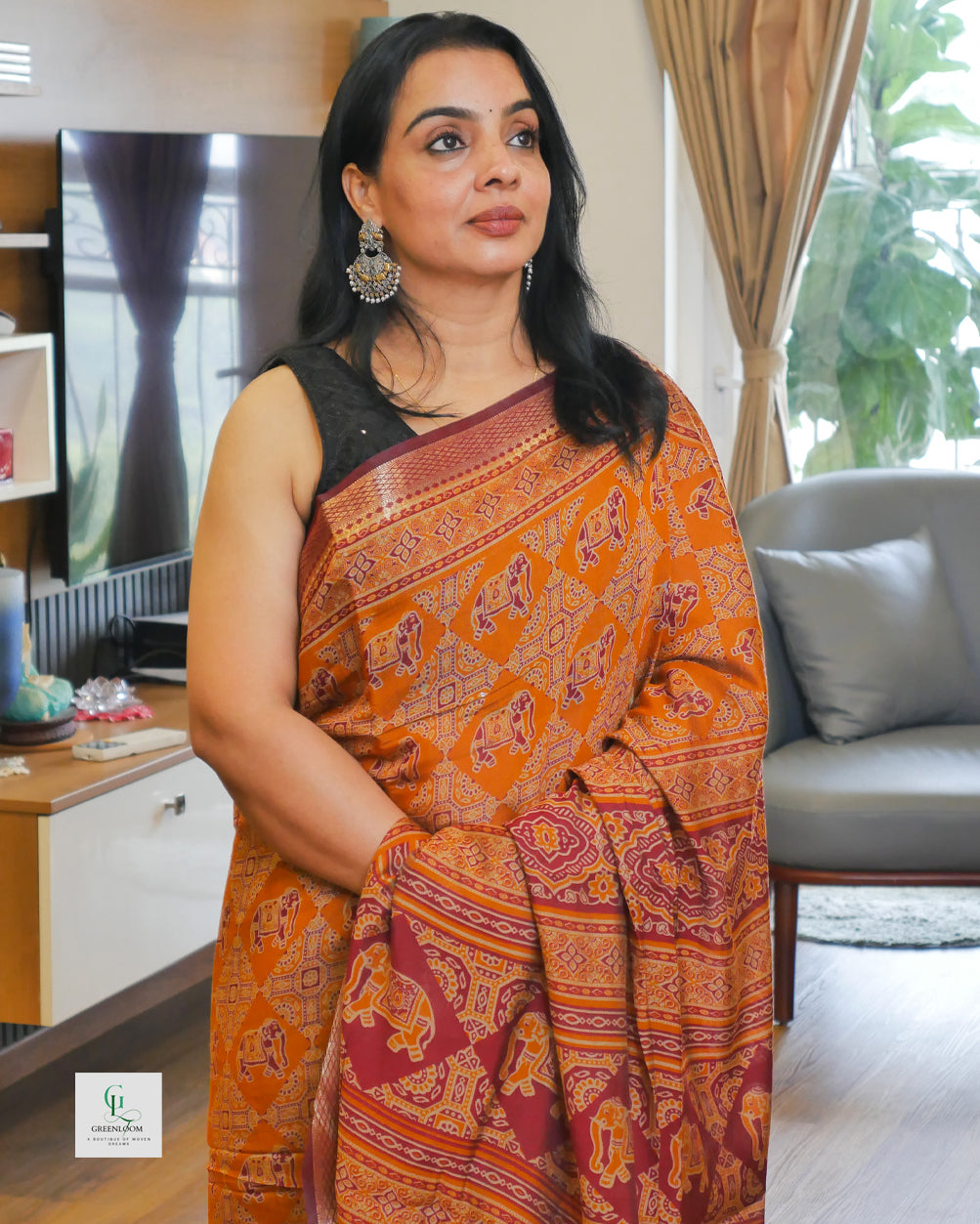 Elephant Print Modal Saree with Blouse