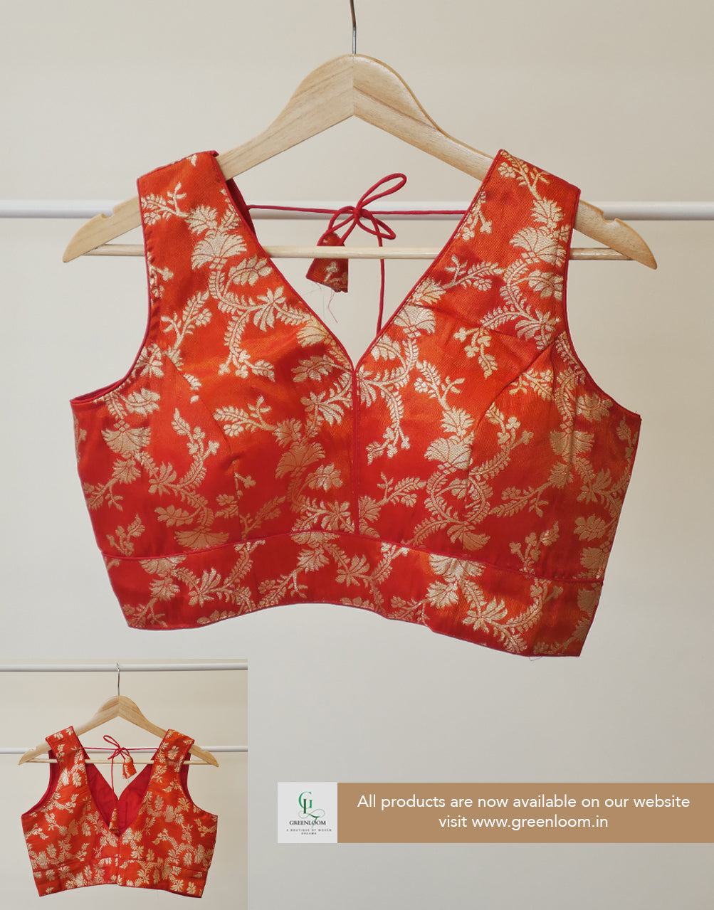 Cotton Brocade Blouse with Elbow Sleeves – Adjustable Size (36–40)