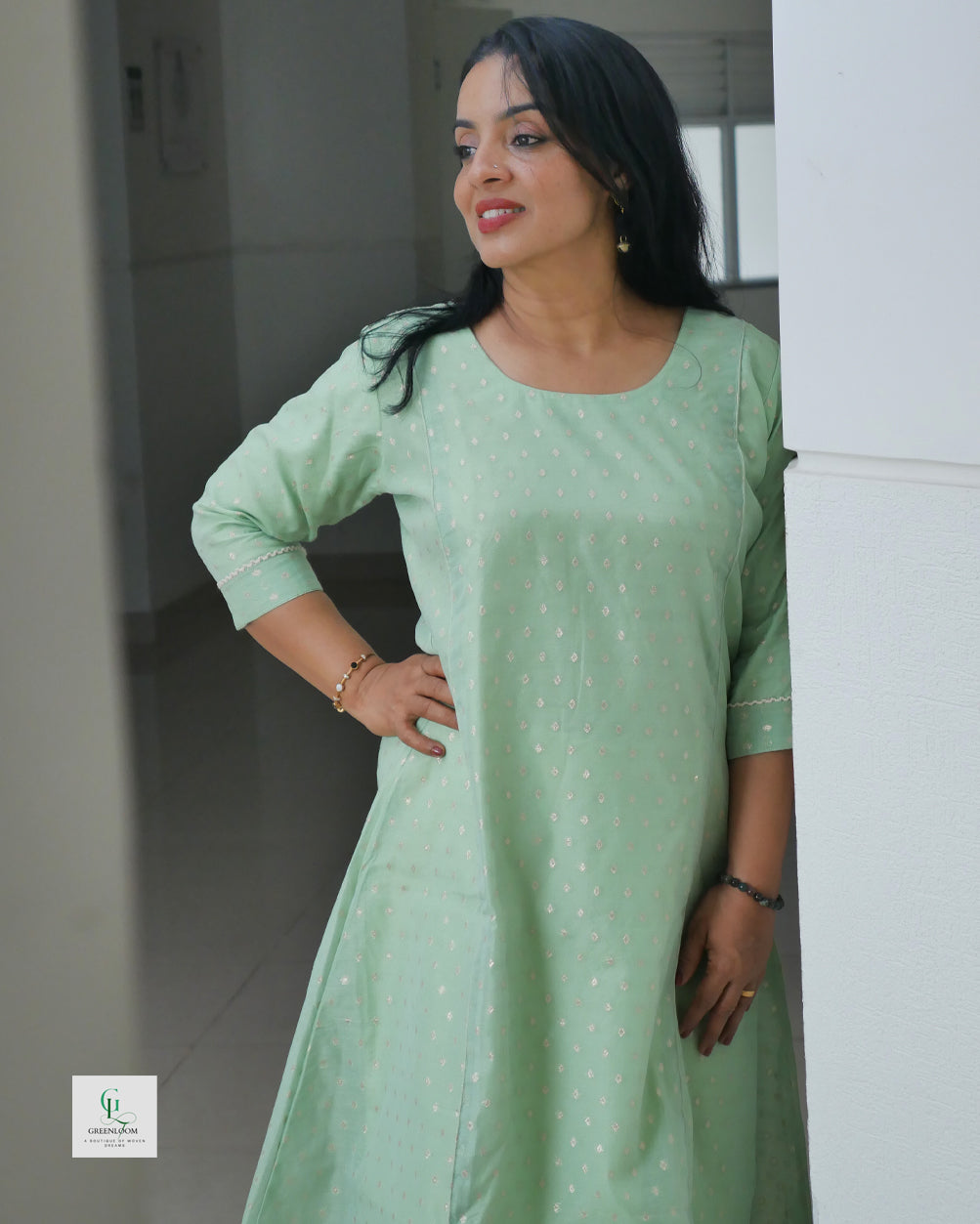 Canderi Fabric A-Line Dress in Dreamy Pastel Shade | Elegant Ethnic Wear for Women