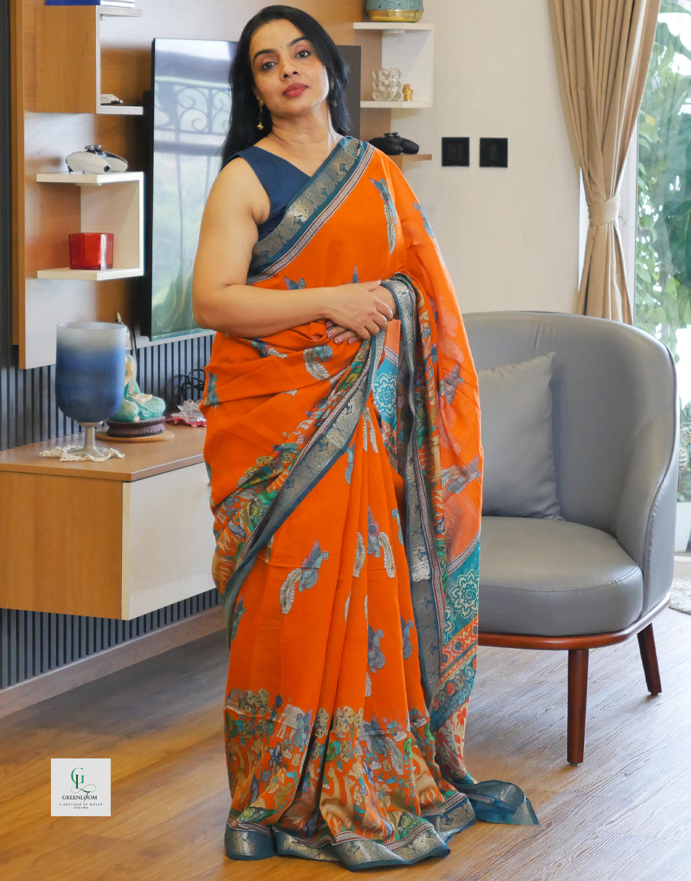 Premium Mul Cotton Kalamkari Print Saree – Lightweight & Elegant
