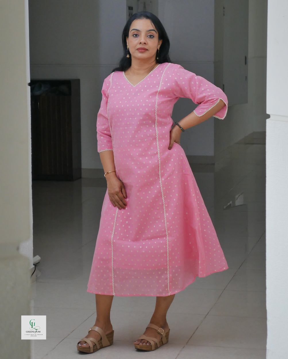 Canderi Fabric A-Line Dress in Dreamy Pastel Shade | Elegant Ethnic Wear for Women