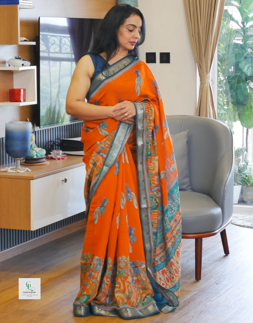 Premium Mul Cotton Kalamkari Print Saree – Lightweight & Elegant