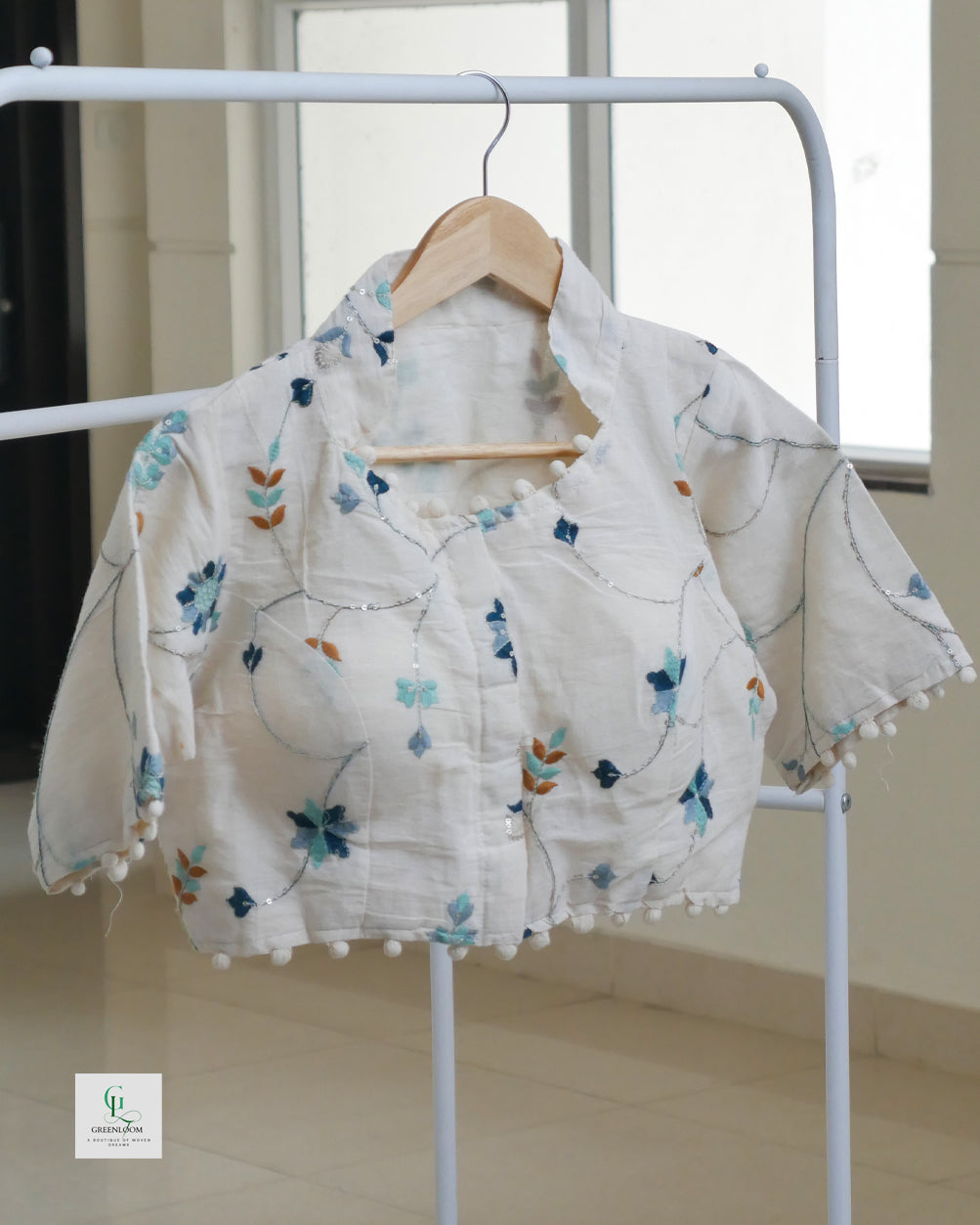 Cotton Readymade Blouse | Half Sleeve | Thread Work | Off White | Size 34–42 (Alterable)