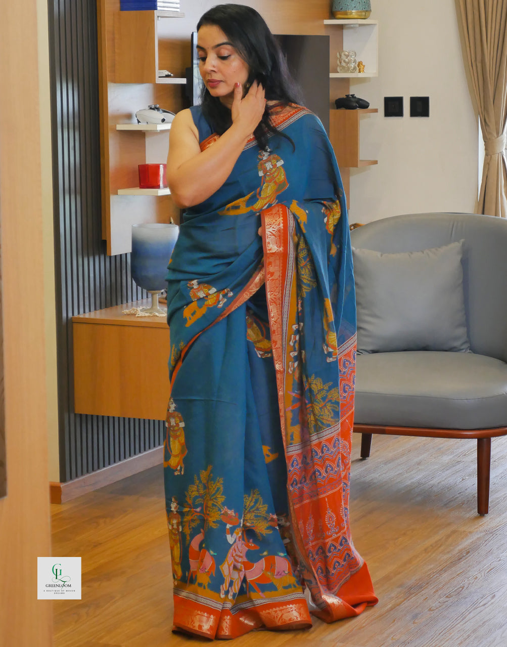Premium Mul Cotton Kalamkari Print Saree – Lightweight & Elegant