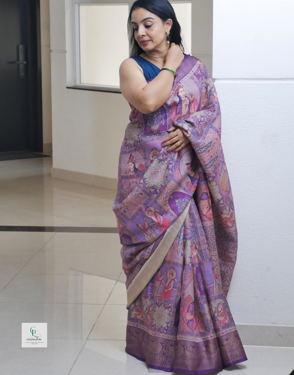 Bhugodi Kala Silk Saree – Mughal Print with Matching Blouse