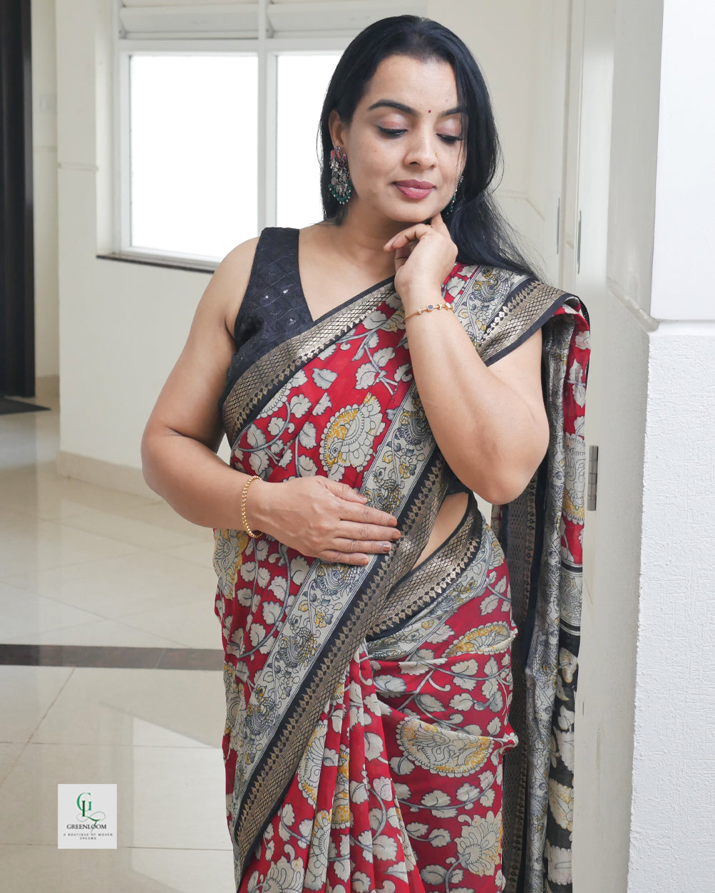 Modal Saree with Timeless Kalamkari Print ✨ | Plain Blouse Included