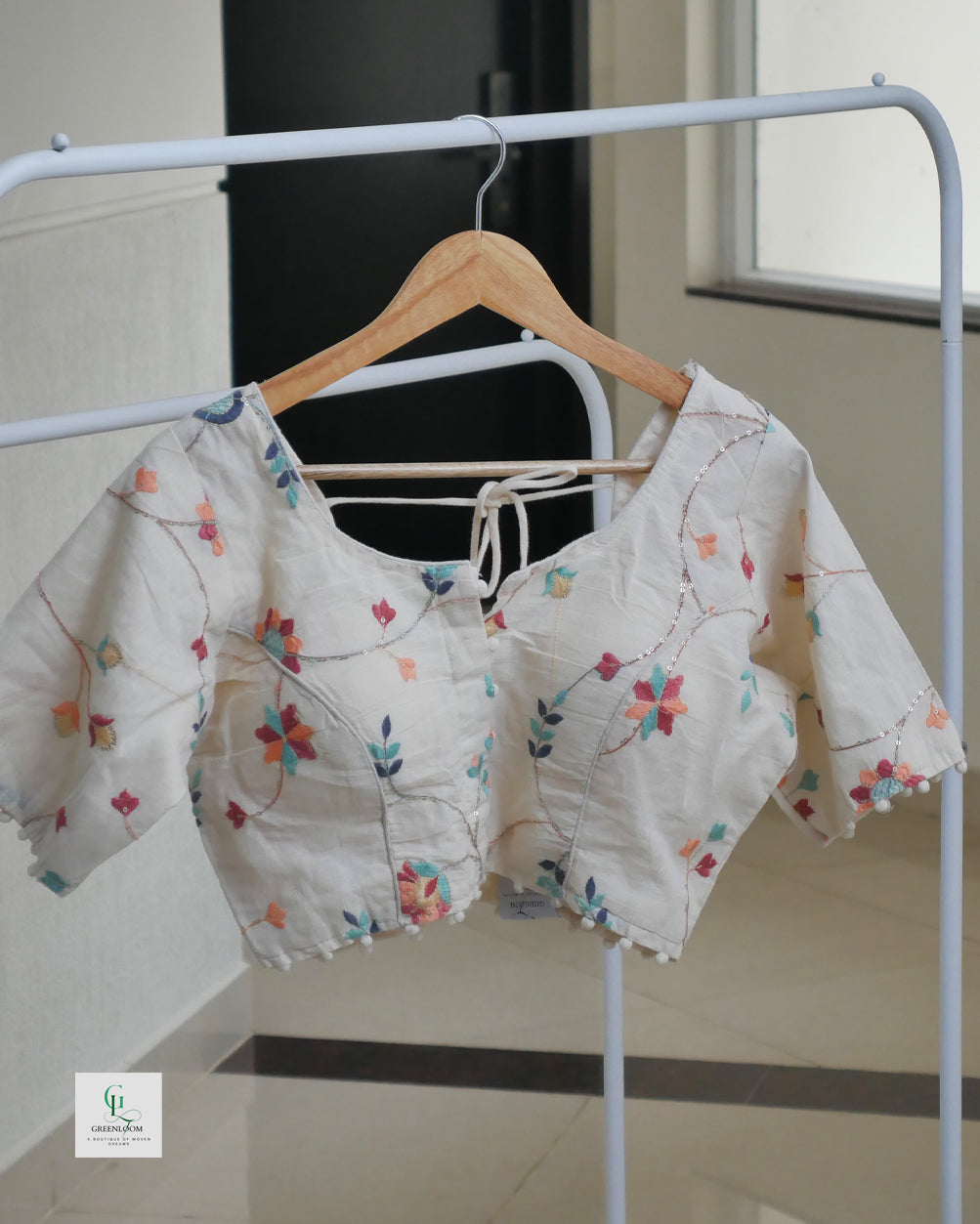 Cotton Readymade Blouse | Half Sleeve | Thread Work | Off White | Size 34–42 (Alterable)