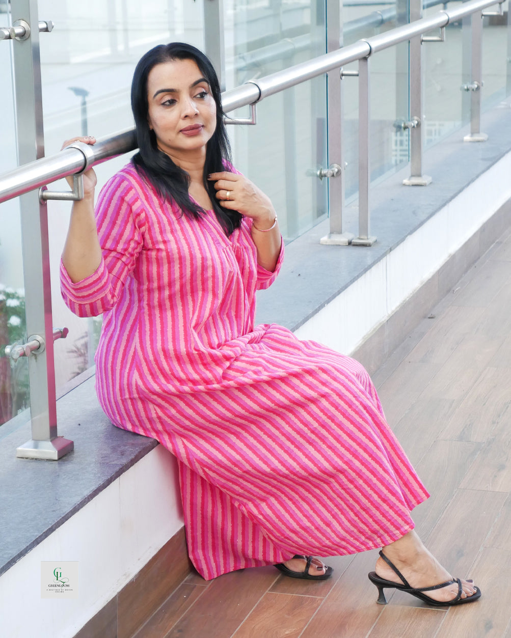 Cotton Stripe Co-Ord Set – V Neck A-Line Top