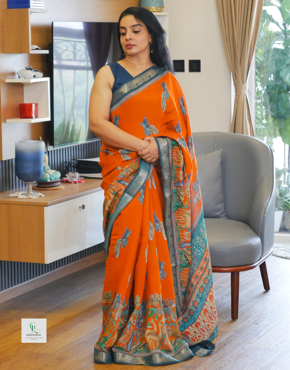 Premium Mul Cotton Kalamkari Print Saree – Lightweight & Elegant
