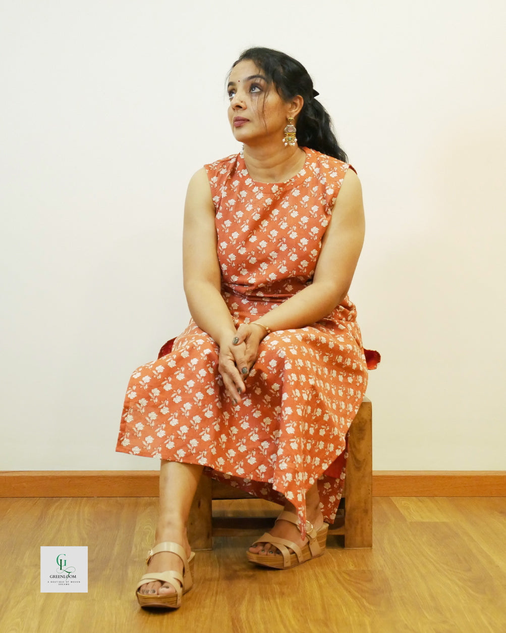 Cotton High-Neck Kurti Set with Slit Detail & Inside Attached Sleeves