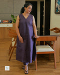 Semi Linen Co-Ord Set with Box Pleated V-Neck & Straight Pant