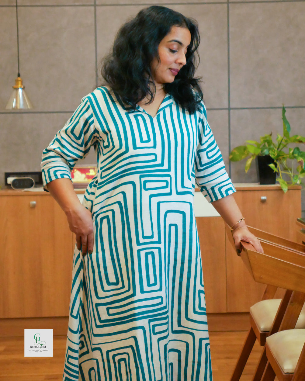 Cotton A-Line Frock with Collar Pattern Neck