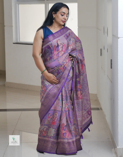 Bhugodi Kala Silk Saree – Mughal Print with Matching Blouse