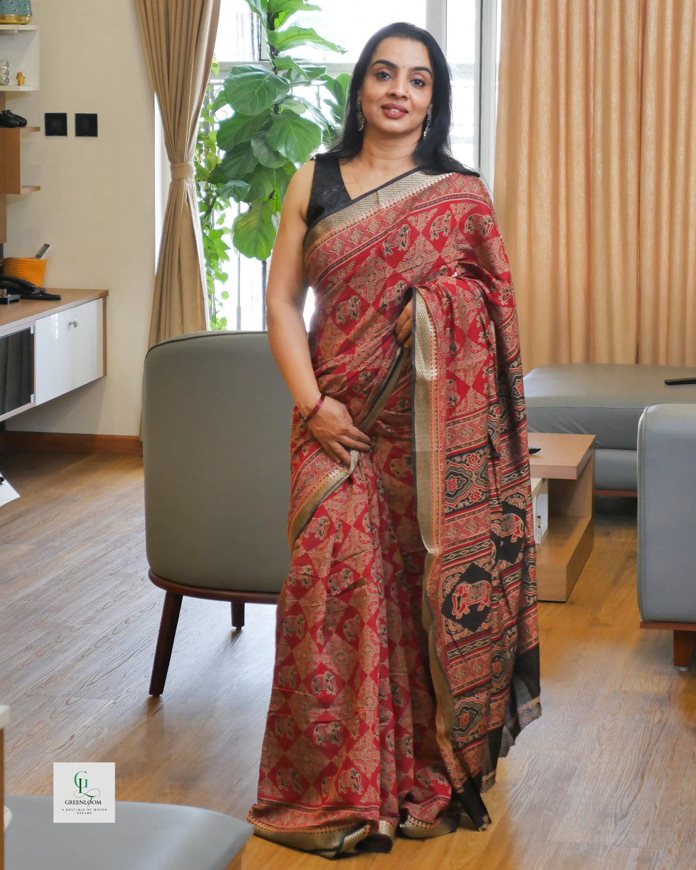 Elephant Print Modal Saree with Blouse