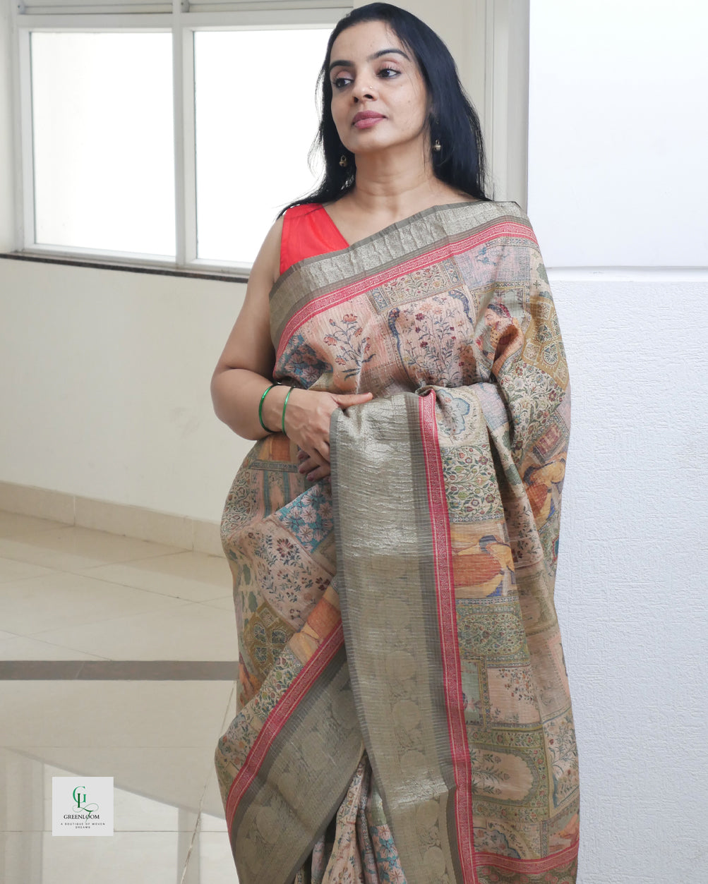 Bhugodi Kala Silk Saree – Mughal Print with Matching Blouse