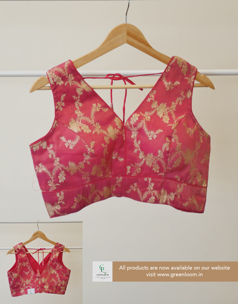 Cotton Brocade Blouse with Elbow Sleeves – Adjustable Size (36–40)