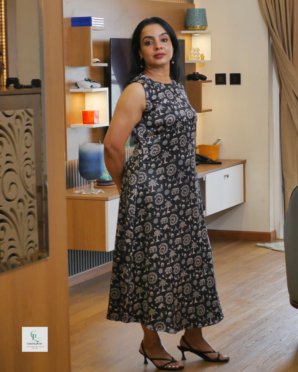 Modal A-Line Frock | V Neck | Sleeveless with Attached Sleeves
