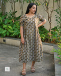 Women’s Cotton Frock with Diamond Neck & Puff Sleeves