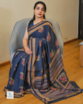 Cotton Silk Crush Pattern Saree with Bird & Leaf Print | With Matching Blouse