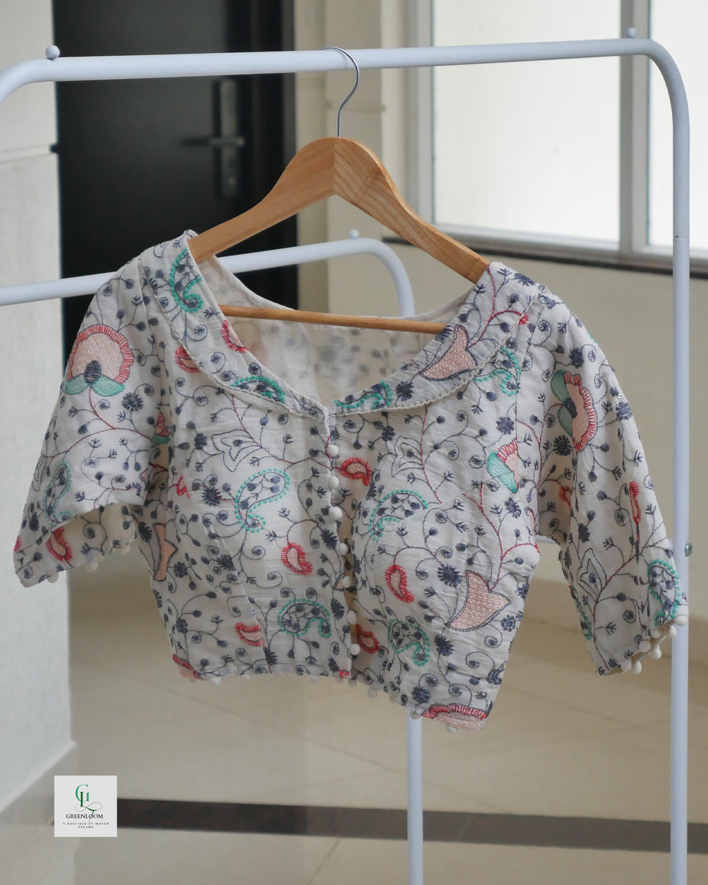 Cotton Readymade Blouse | Half Sleeve | Thread Work | Off White | Size 34–42 (Alterable)