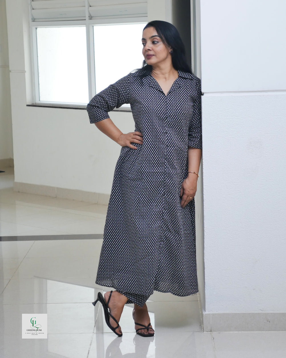 Printed Cotton Co-Ord Set – A-Line Fit with Coat Collar Neck