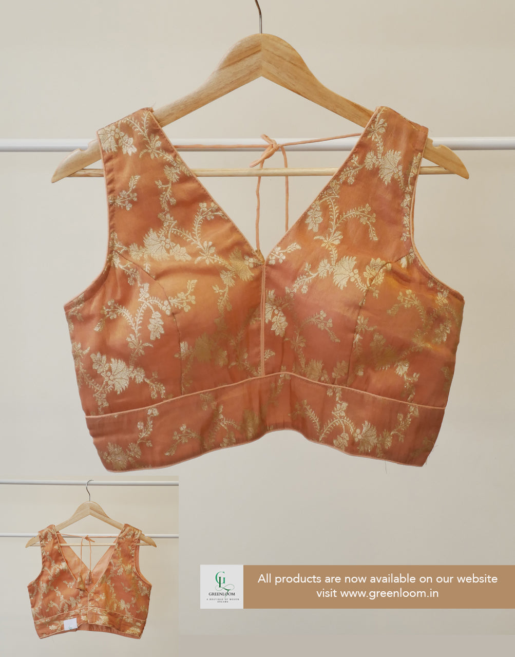 Cotton Brocade Blouse with Elbow Sleeves – Adjustable Size (36–40)