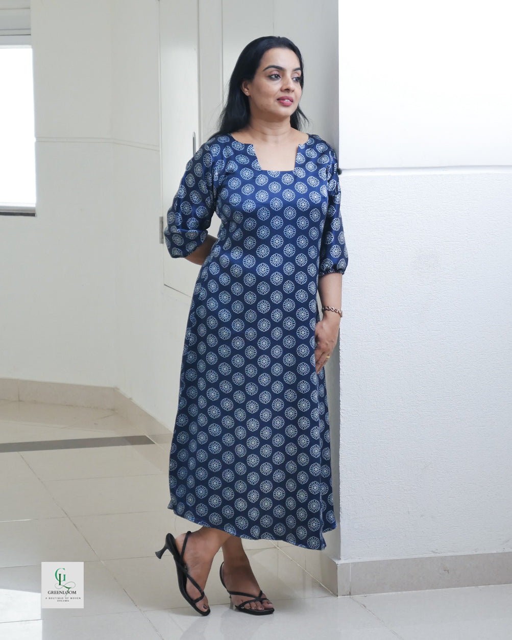 Blue Modal Silk A-Line Pattern Kurti