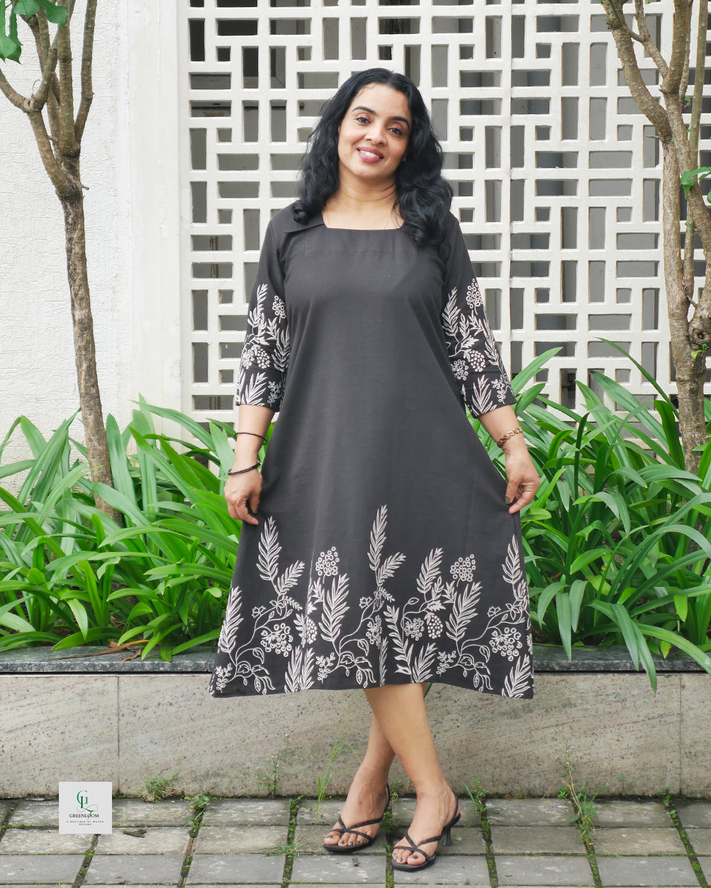 Cotton A-Line Top with Shirt Collar