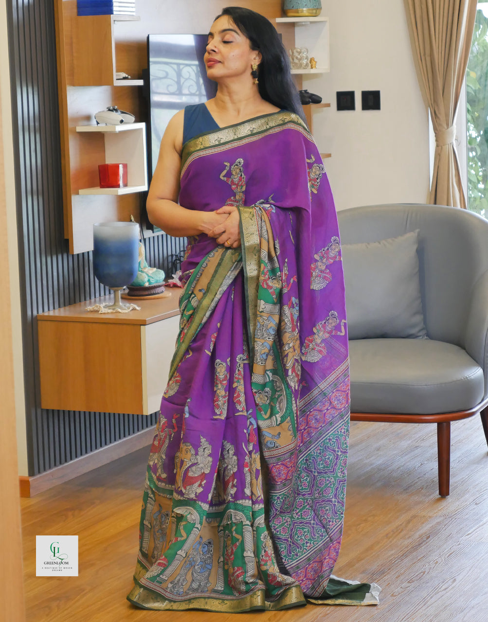 Premium Mul Cotton Kalamkari Print Saree – Lightweight & Elegant