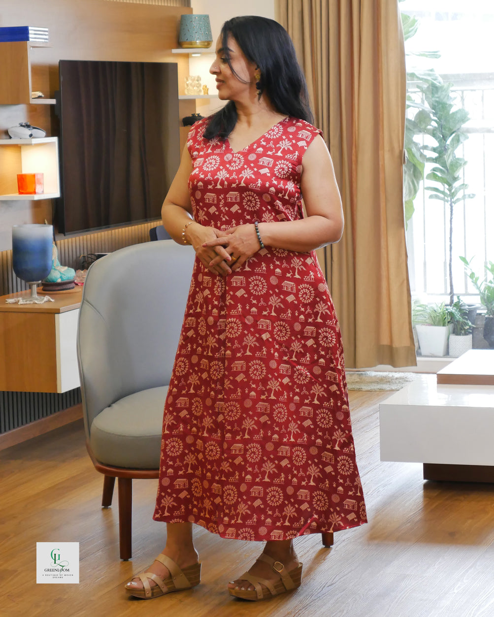 Modal A-Line Frock | V Neck | Sleeveless with Attached Sleeves