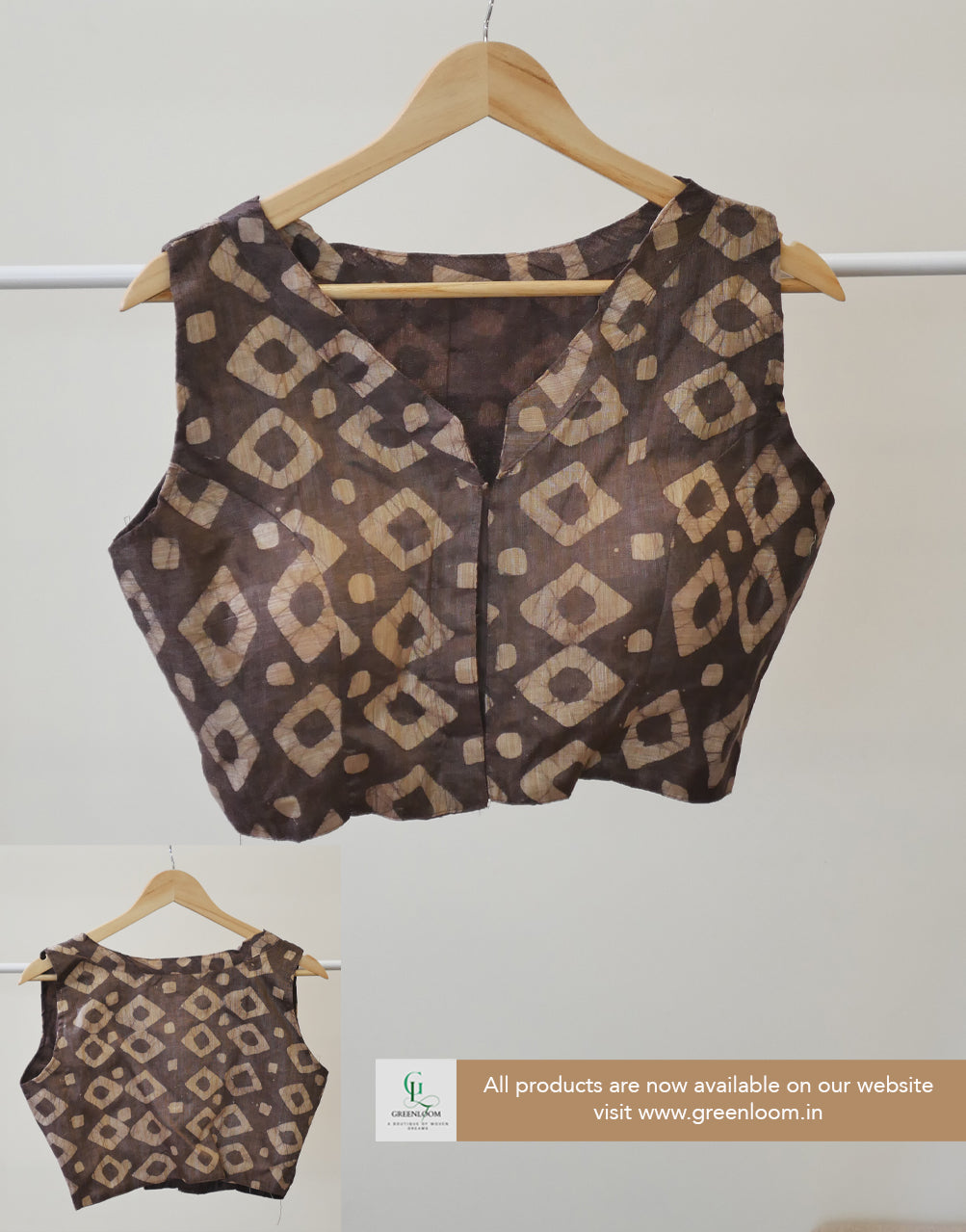 Cotton Batik Print Readymade Blouse – Elbow Sleeve Attached, Adjustable Size (36–40)