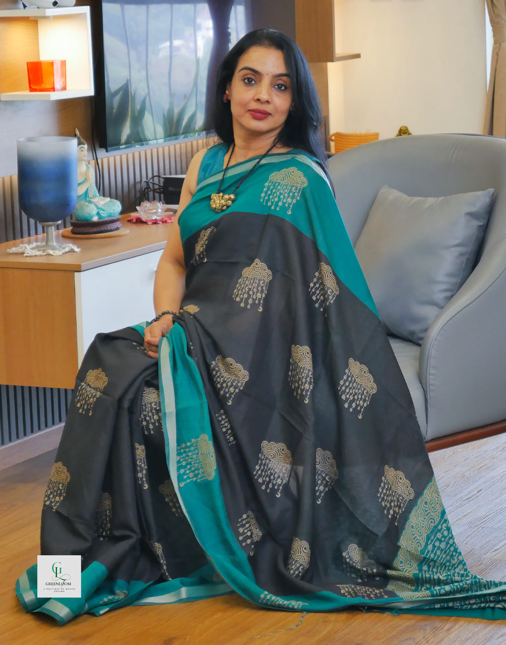 Black & Green Cotton Silk Saree with Blouse Piece | Elegant Festive & Office Wear