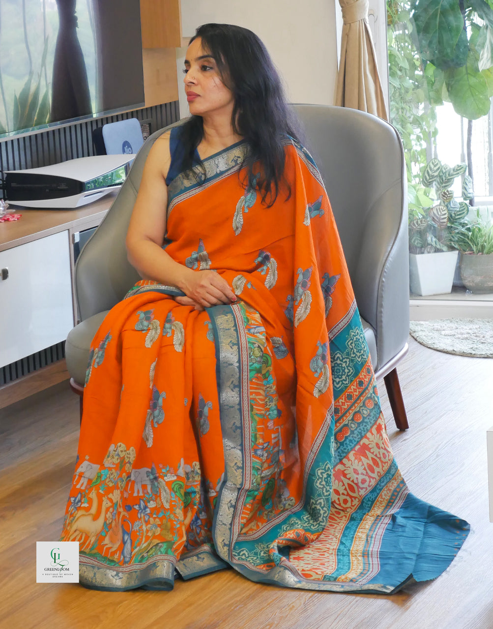 Premium Mul Cotton Kalamkari Print Saree – Lightweight & Elegant