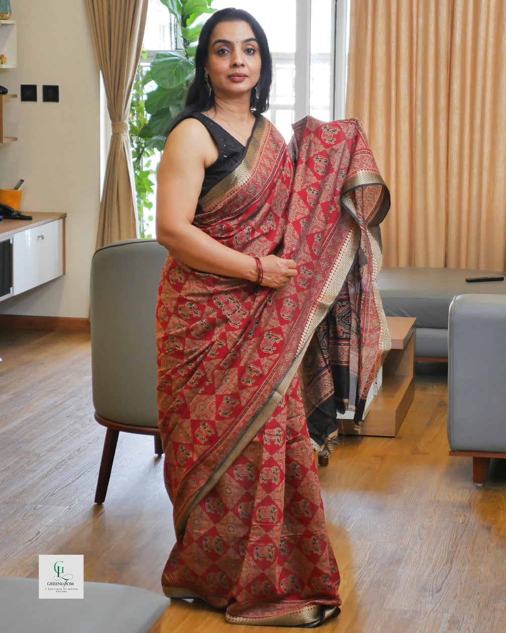 Elephant Print Modal Saree with Blouse