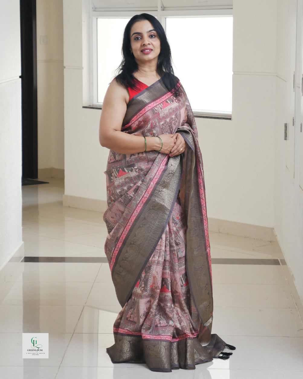 Bhugodi Kala Silk Saree – Mughal Print with Matching Blouse