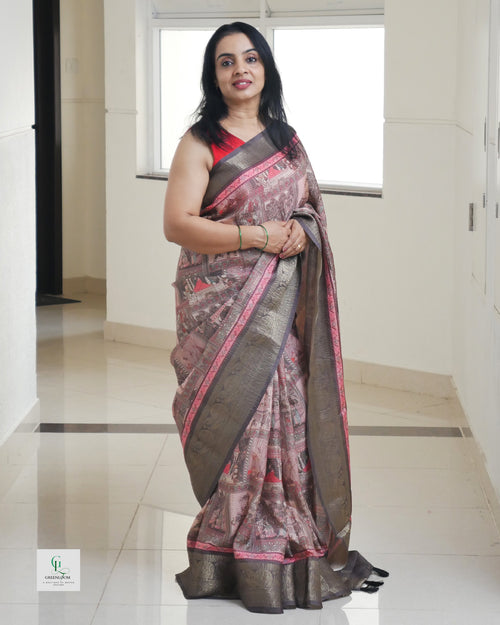 Bhugodi Kala Silk Saree – Mughal Print with Matching Blouse