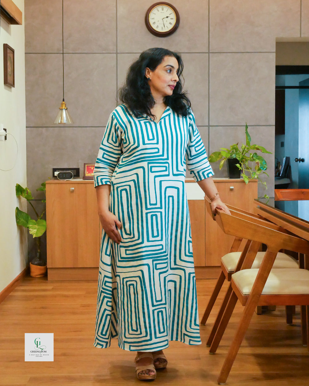 Cotton A-Line Frock with Collar Pattern Neck
