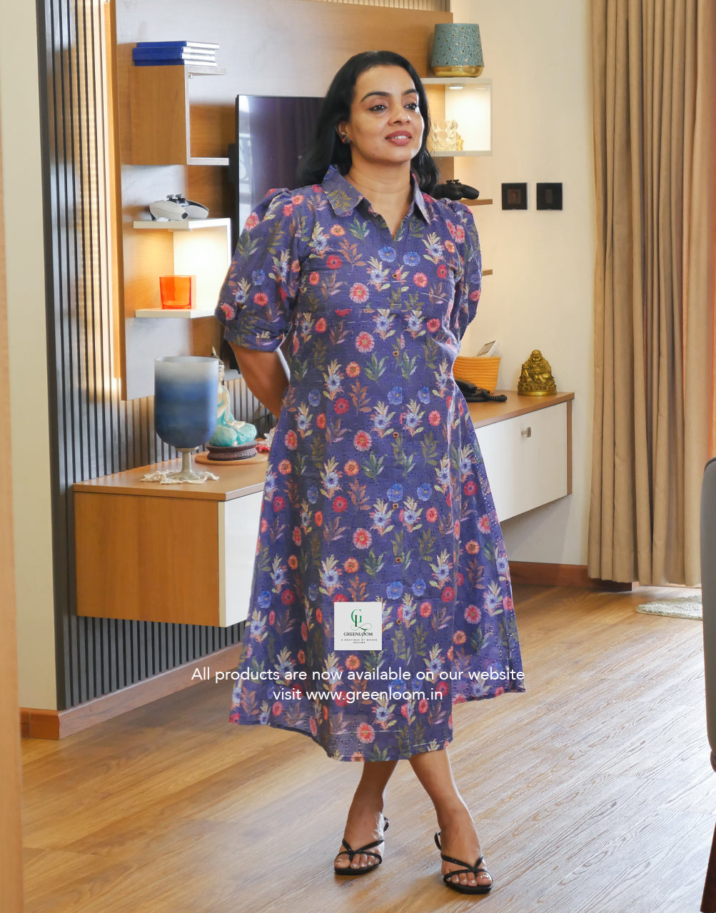 Hakoba Floral Embroidered Frock with Shirt Collar & Button Slit – 46” Length |