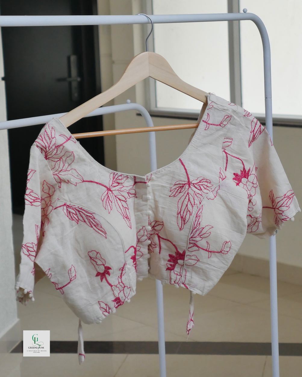 Cotton Readymade Blouse | Half Sleeve | Thread Work | Off White | Size 34–42 (Alterable)