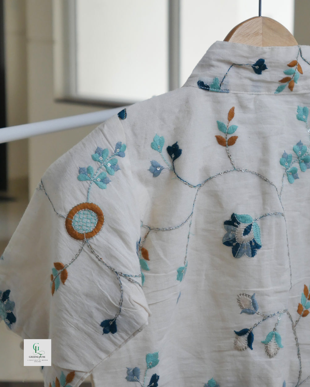 Cotton Readymade Blouse | Half Sleeve | Thread Work | Off White | Size 34–42 (Alterable)