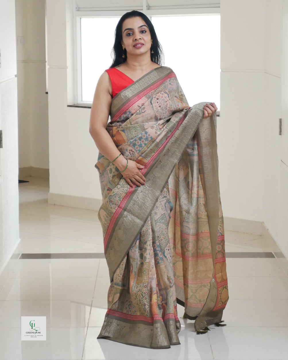 Bhugodi Kala Silk Saree – Mughal Print with Matching Blouse